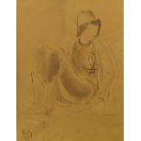 Marcel Ronay, Hungarian 1910-1998- Portrait of a seated lady; pencil on paper, signed and dated