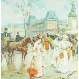 Edmund, French school, late 19th/early 20th century- Parisian street scene; oil on board, signed