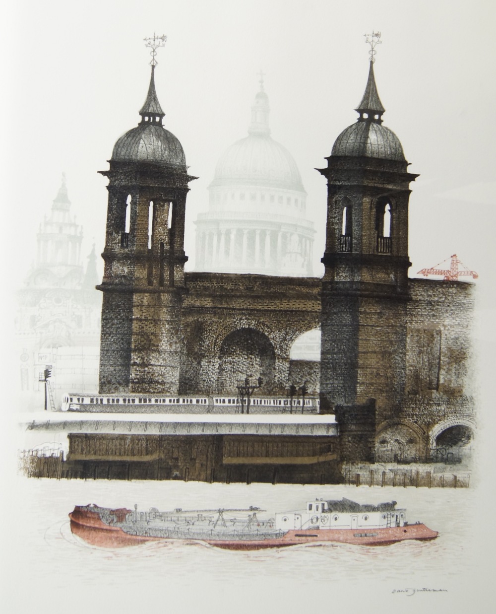 David Gentleman, British b.1930- Blackfriars Bridge; and the Tower of London; lithographs printed in - Image 3 of 4