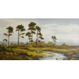Robert Egginton, Irish b.1943- Riverside landscape; oil on canvasboard, signed 'Robert Egginton' (