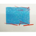 Yiko Shiraishi, Japanese b.1956- Blue and red abstract; etching printed in colours, signed, dated,