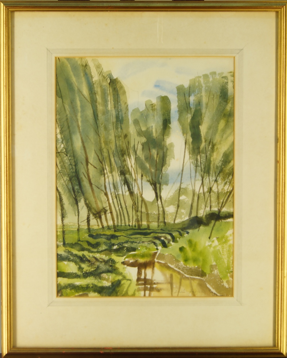 British School, 20th century- Trees by a river; watercolour, signed indistinctly lower right, 34 x - Image 2 of 2