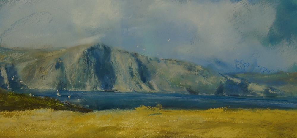 James Barthlomew, British b.1970- Cliffs at Burrness; watercolour and gouache, signed, 22.2 x 50.5 - Image 2 of 3