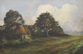 19TH CENTURY SCHOOL, Country Cottage, oil on panel, unframed. 45.5 x 30 cm.