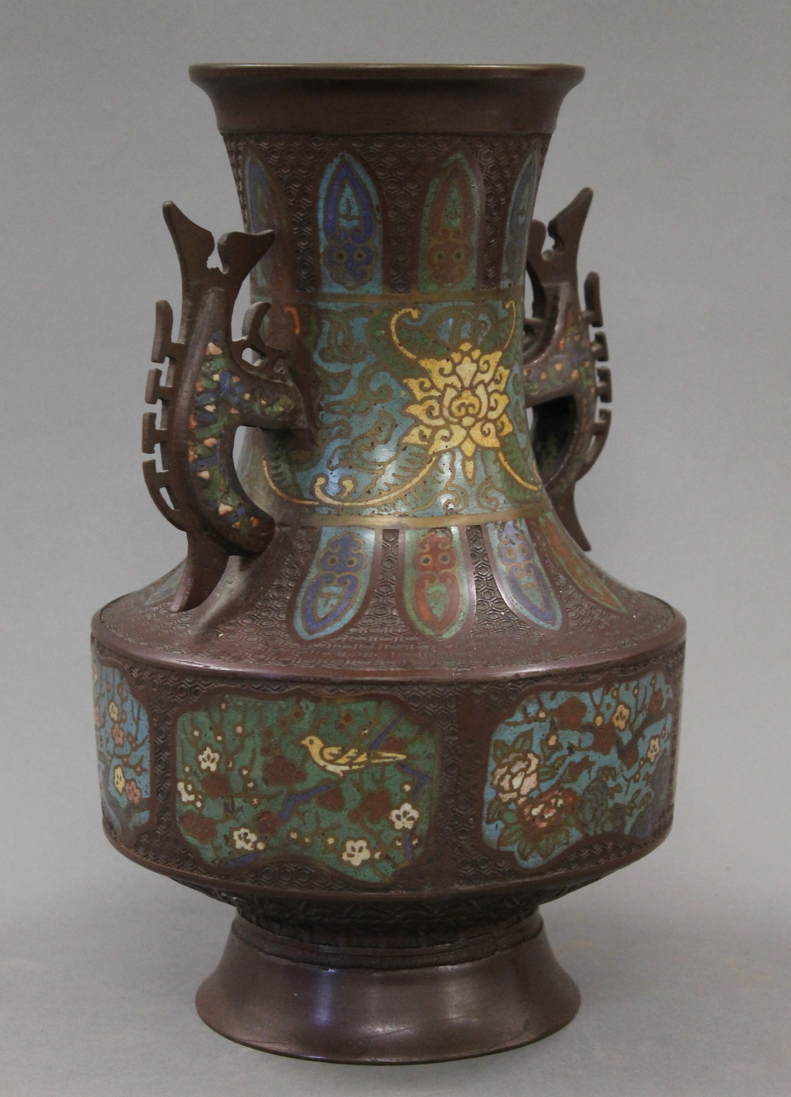A bronze cloisonne vase. 30 cm high. - Image 2 of 5