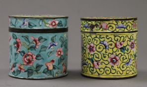 Two Canton enamel boxes. The largest 8 cm high.