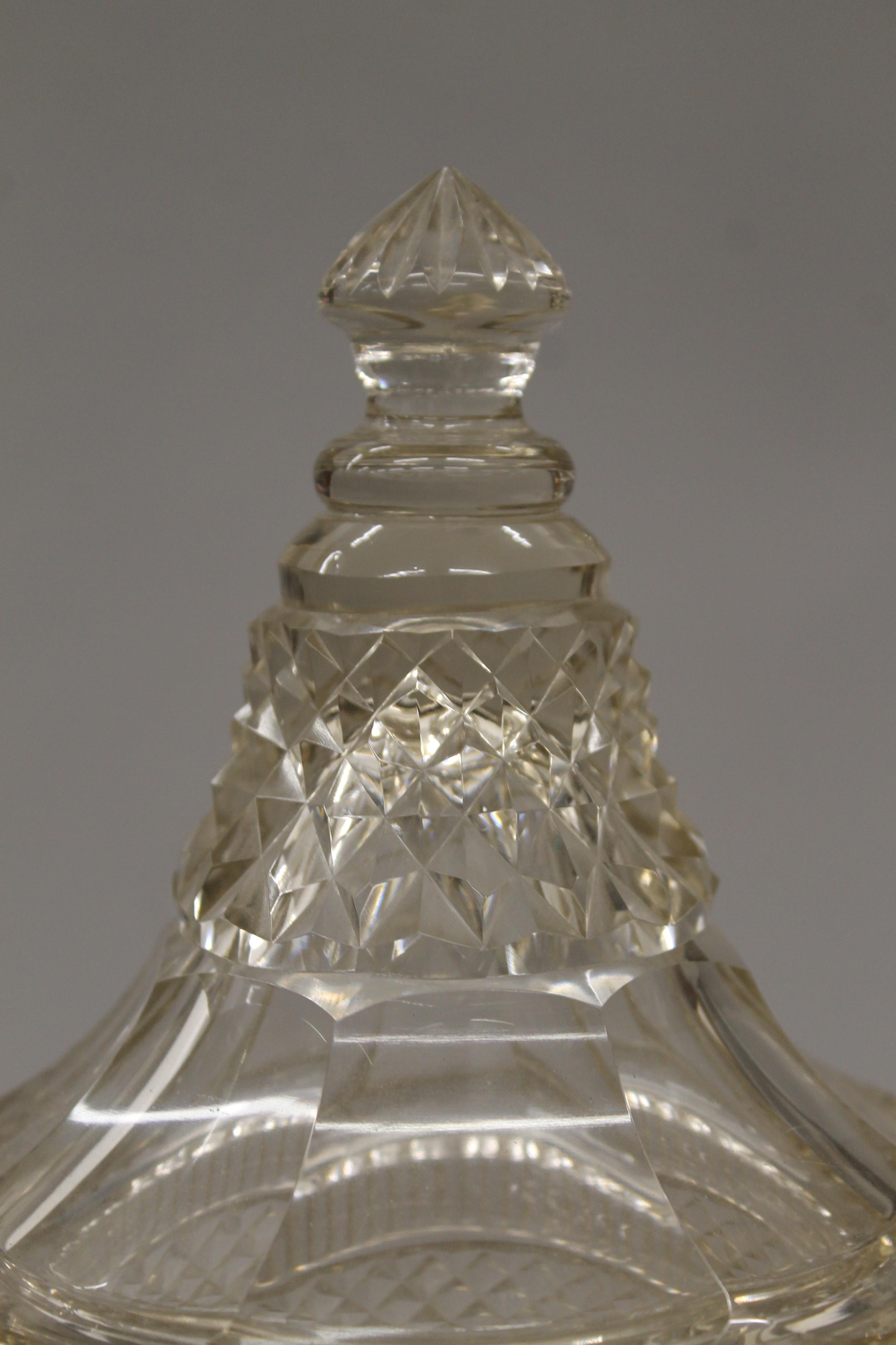 A pair of 19th century cut glass lidded vases, possibly Irish. 31 cm high. - Image 4 of 6