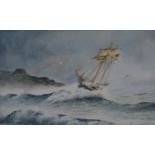 C W MORSLEY, Boat in Choppy Sea, watercolour, framed. 32 x 20 cm.
