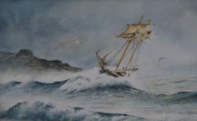 C W MORSLEY, Boat in Choppy Sea, watercolour, framed. 32 x 20 cm.