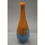 An orange and blue glass vase with gold flecks. 53.5 cm high.