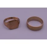 Two 9 ct gold rings. 11.7 grammes.