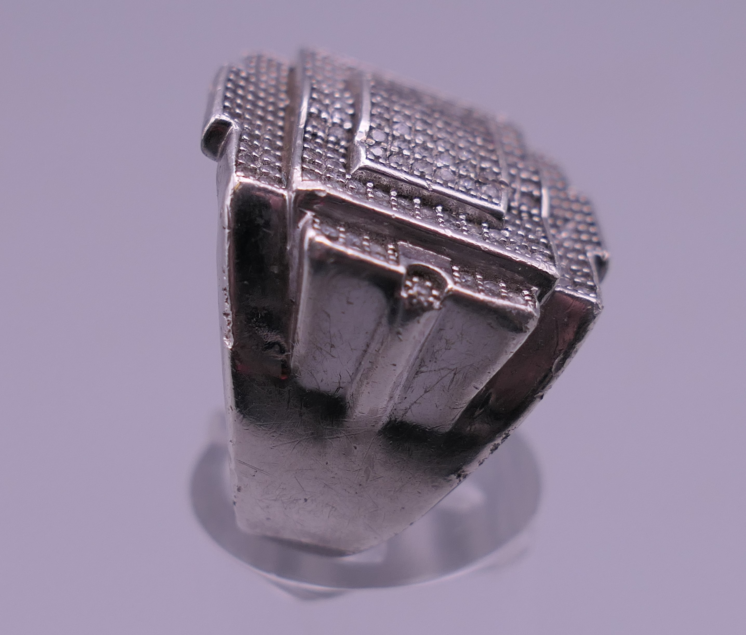 A gentleman's Deco style diamond set ring. Ring size Q. 12 grammes total weight. - Image 2 of 5