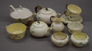 A quantity of Belleek black mark porcelain teawares.
