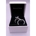 A pair of silver Pandora bubble rings in a Pandora ring box. Ring size K/L and J/K.