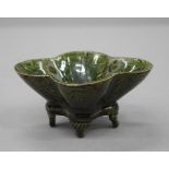 A small Chinese green pottery censer. 10 cm wide.