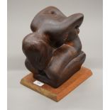 KEN PATECKY, an abstract sculpture on wooden plinth base. 27 cm high.