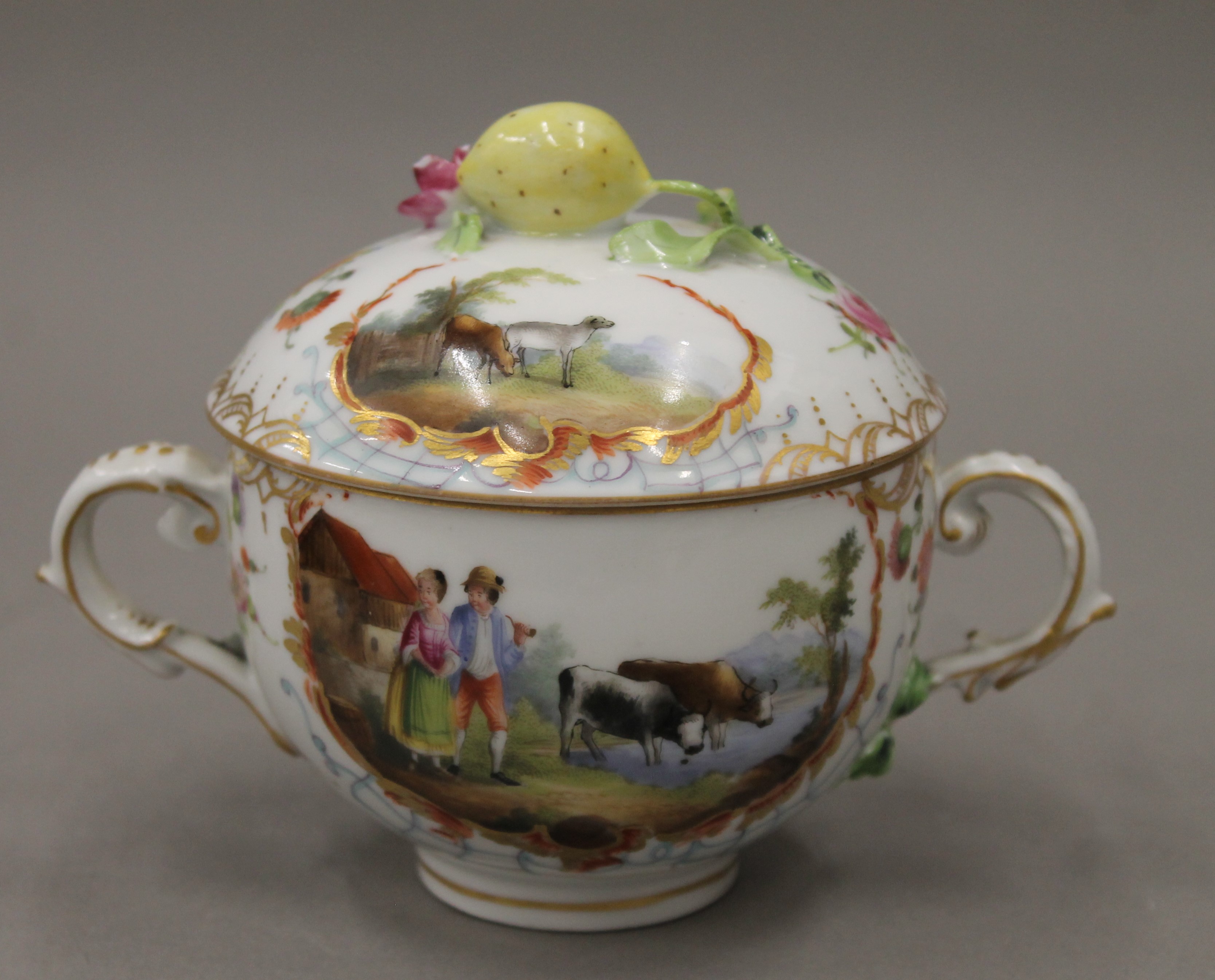 A 19th century Continental porcelain cup, cover and saucer. 12 cm high. - Image 3 of 11