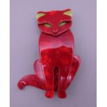 A Lea Stein cat brooch. 8 cm high.