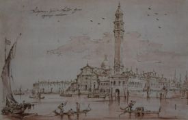 School of FRANCESCO GUARDI (1712-1793) Italian, Venetian Scene, pencil and wash. 27.5 x 18.5 cm.