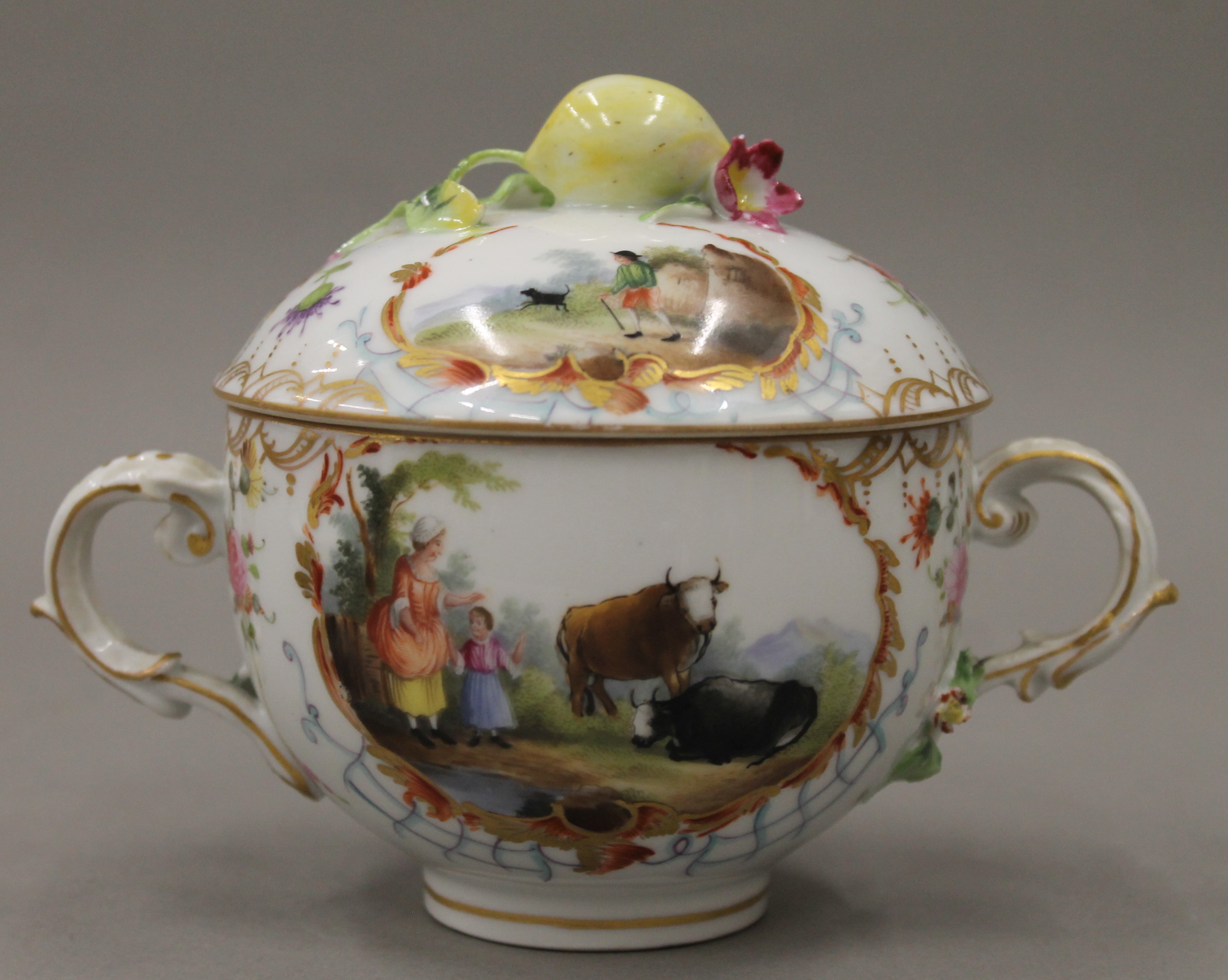 A 19th century Continental porcelain cup, cover and saucer. 12 cm high. - Image 7 of 11