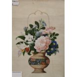 An early 19th century Chinese painting of a vase of flowers on rice paper and a 19th century