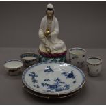 A quantity of 18th/19th century Chinese plates and tea bowls, and a painted Chinese buddha.