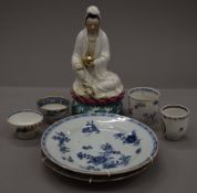 A quantity of 18th/19th century Chinese plates and tea bowls, and a painted Chinese buddha.