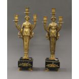 A pair of gilt bronze Empire style candelabra. 44.5 cm high.