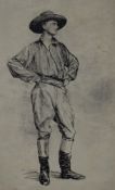 A late 19th/early 20th century pen drawing of an Australian Drover, unsigned. 22.5 x 39 cm.