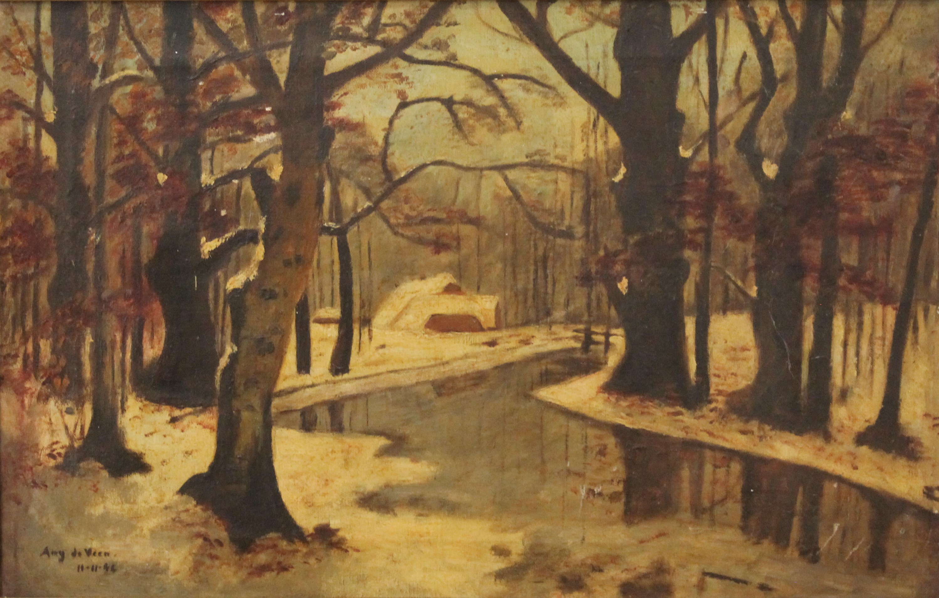 AUG DE VEEN, Autumn Woodland Scene, oil on canvas, framed. 61 x 38 cm.