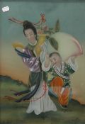 A Chinese reverse glass painting, framed. 39.5 x 54.5 cm overall.