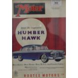 Three motoring interest colour advertising prints, 1957 60 Morris Isis, Humber Hawk and Jaguar,