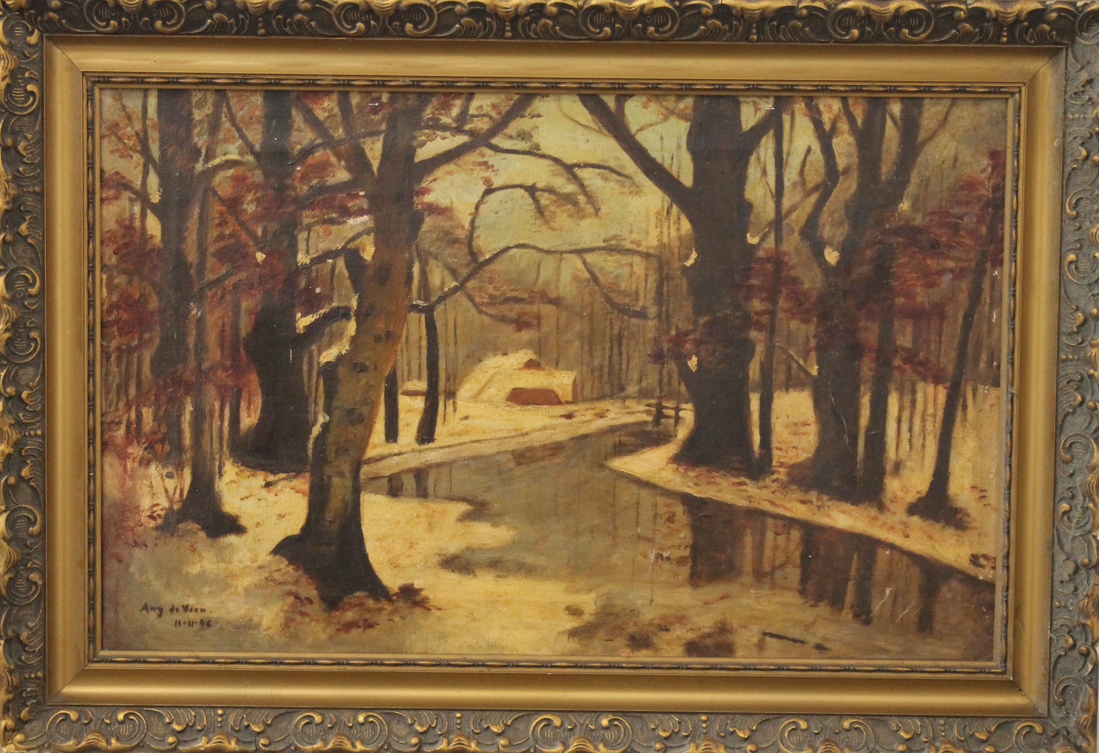 AUG DE VEEN, Autumn Woodland Scene, oil on canvas, framed. 61 x 38 cm. - Image 2 of 6