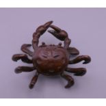 A small bronze model of a crab. 6 cm wide.