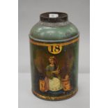 A 19th century toleware tea tin (lacking lid).