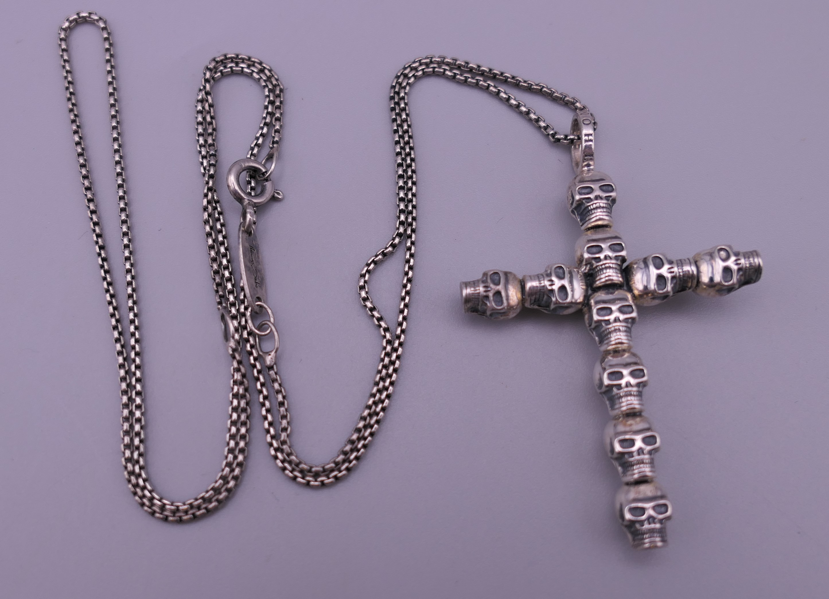 A Thomas Sabo 925 silver skull crucifix pendant on a silver chain. The pendant 4.75 cm high. 12. - Image 2 of 8