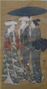 A late 19th/early 20th century Japanese painting on silk, framed and glazed. 30 x 47 cm overall.