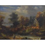 19TH CENTURY SCHOOL, Figure on a Country Path, oil on board, framed. 27.5 x 21 cm.