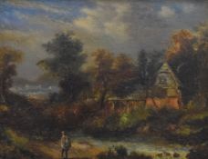 19TH CENTURY SCHOOL, Figure on a Country Path, oil on board, framed. 27.5 x 21 cm.