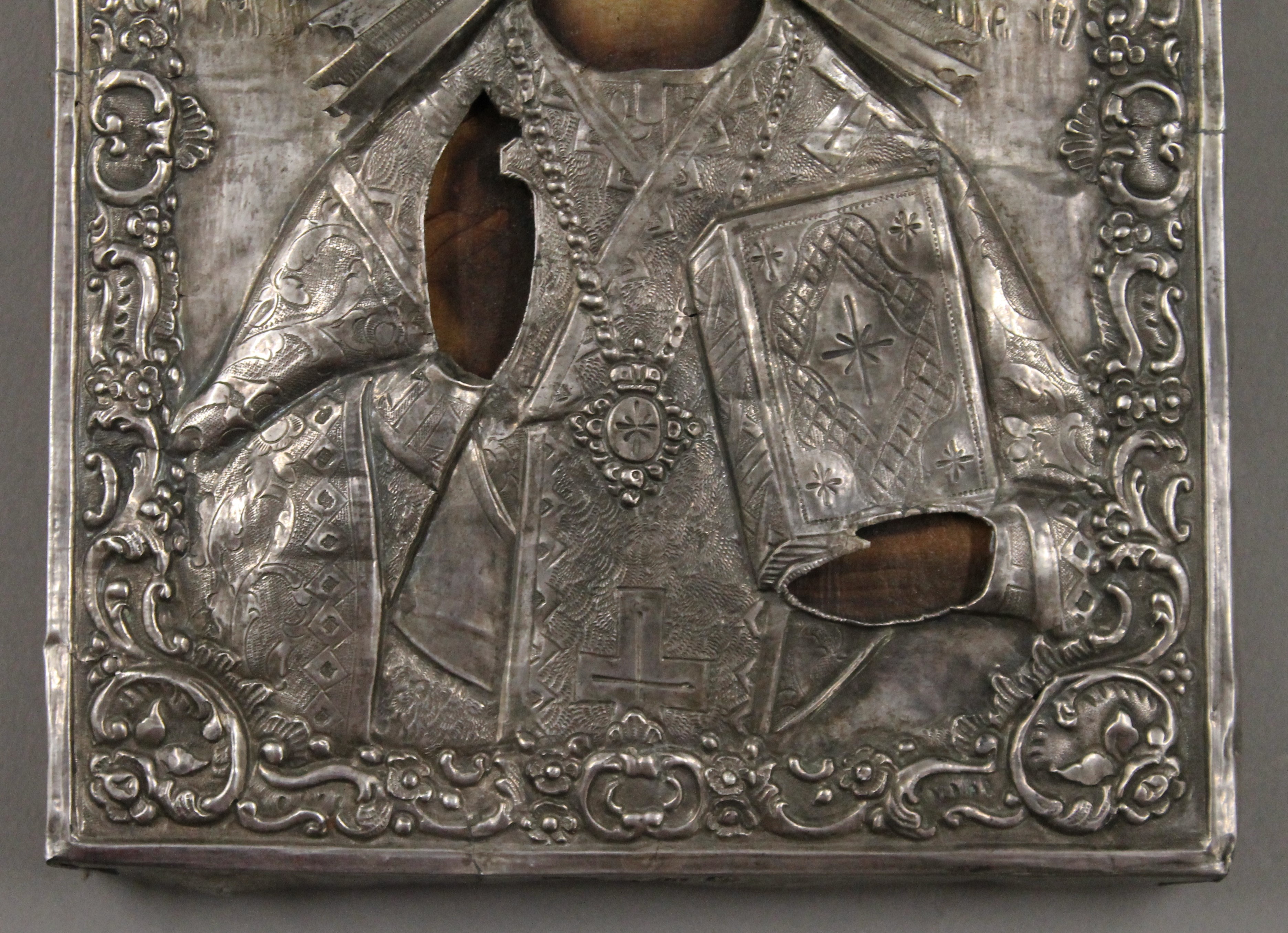 A Russian silver clad religious icon. 18 cm high. - Image 6 of 6