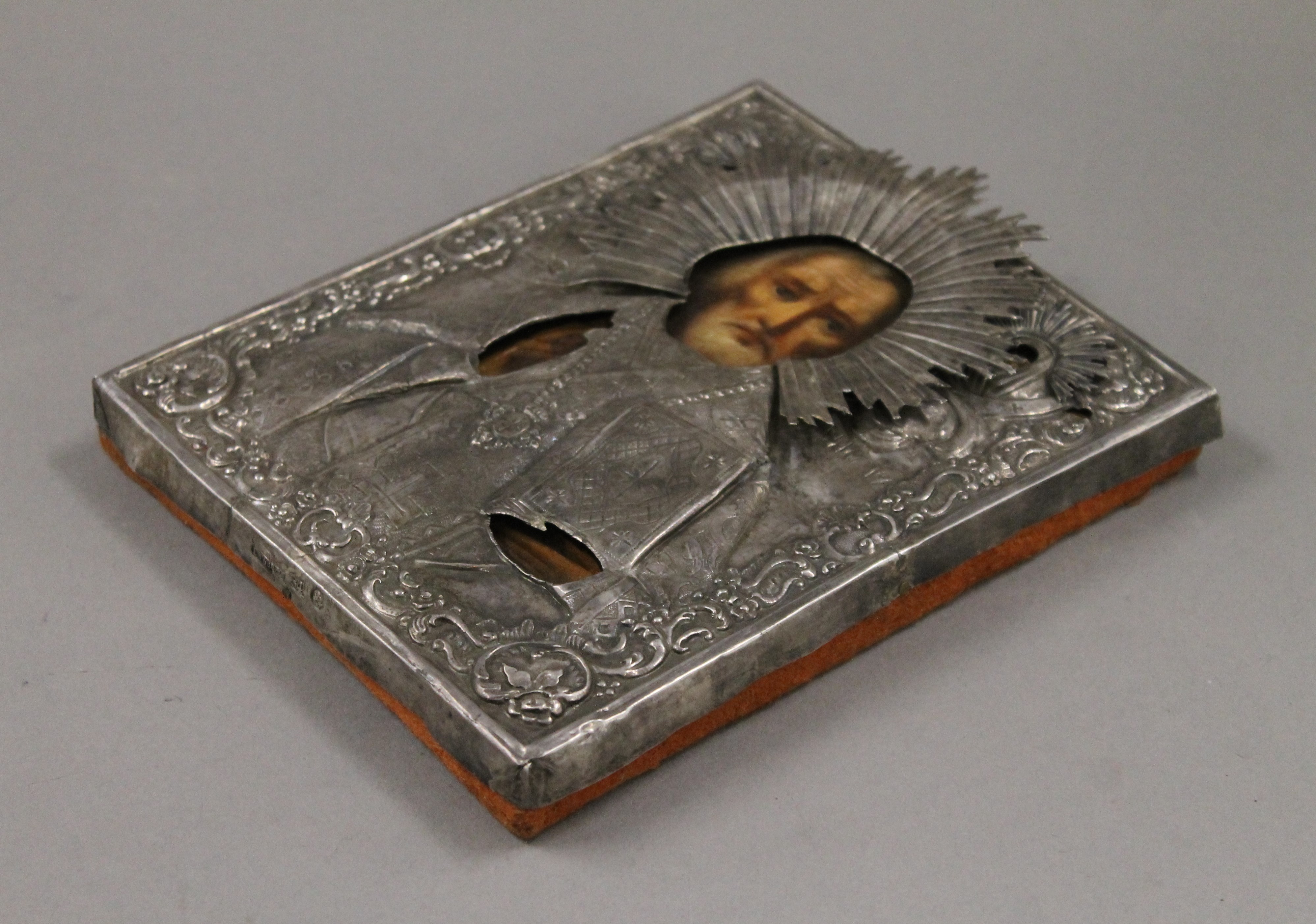 A Russian silver clad religious icon. 18 cm high. - Image 3 of 6