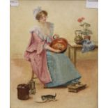 CONTINENTAL SCHOOL (19th century), A Loosely Clad Maid Polishing a Copper Pan to Reveal her Face,
