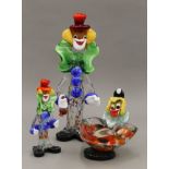 Three Murano glass clowns. The largest 40.5 cm high.