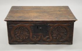 An 18th century oak bible box. 54.5 cm wide.
