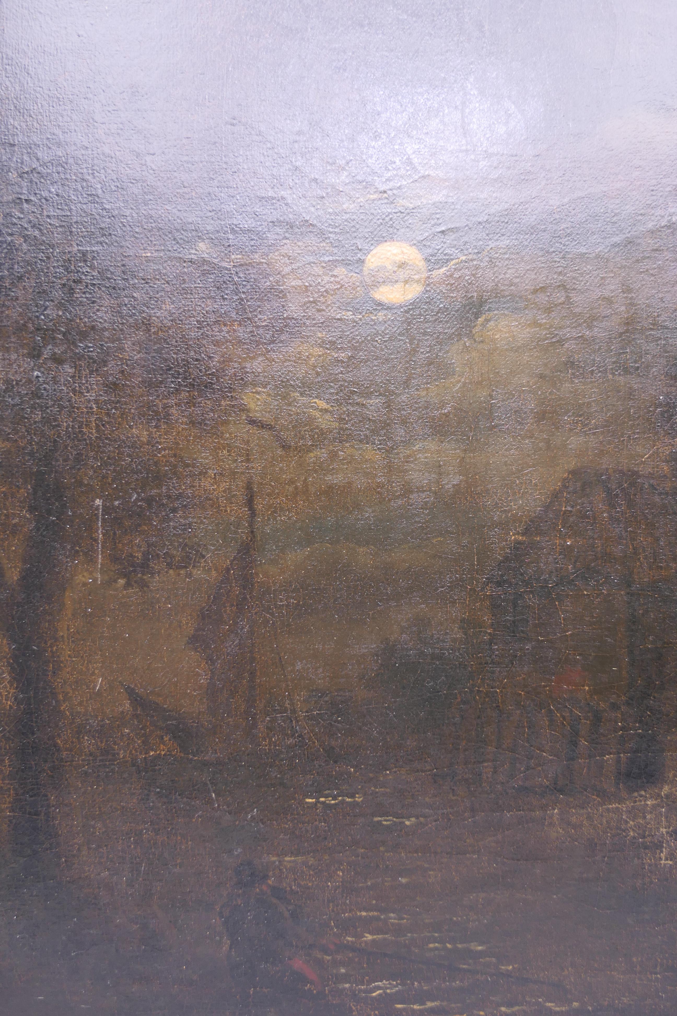 Follower of SEBASTIAN PETHER, Moonlight Scene, oil on canvas, unframed. 42.5 x 34 cm. - Image 6 of 12