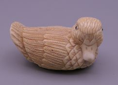 A bone model of a duck. 6 cm long.