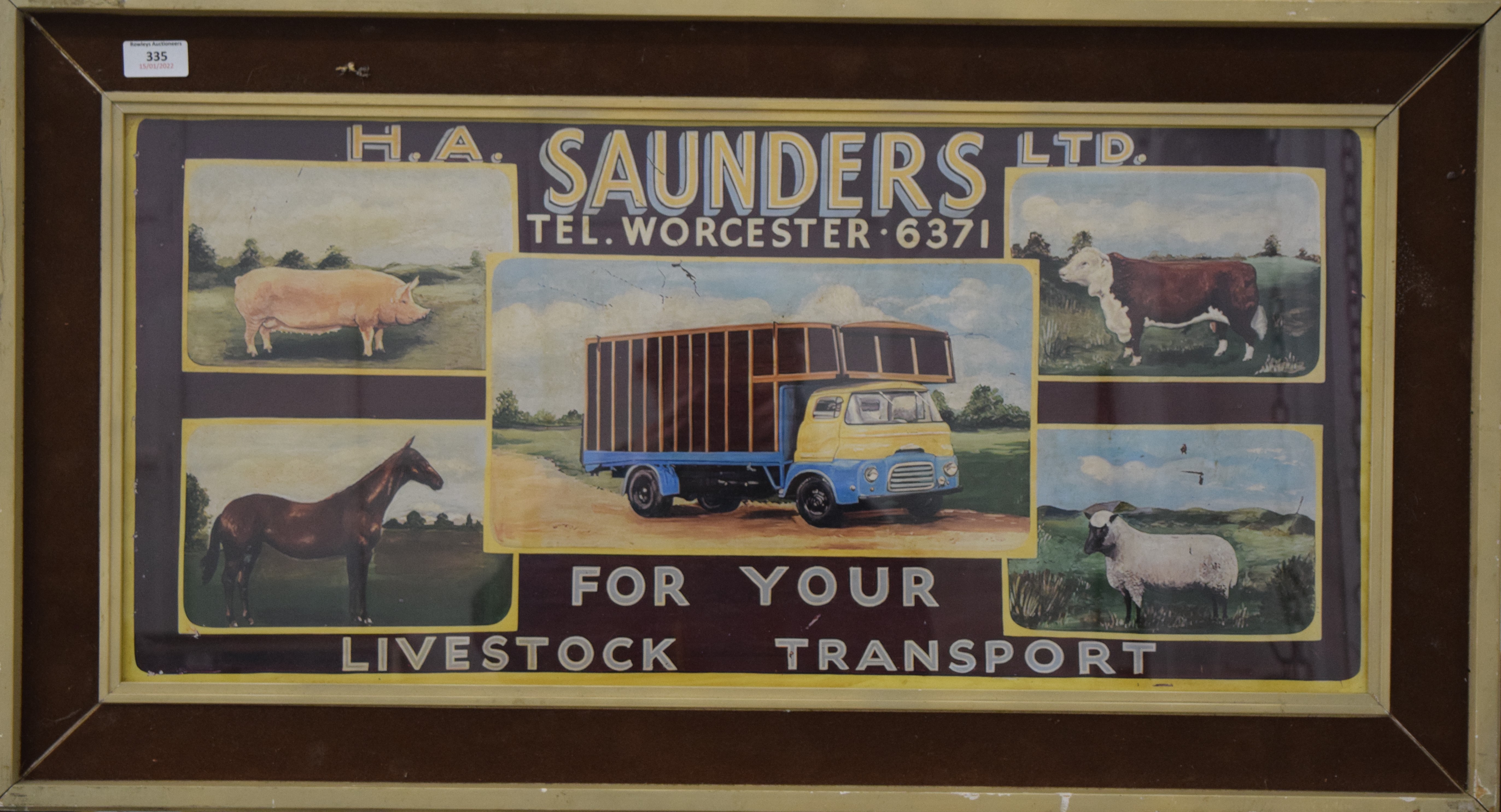 A Saunders Live Stock Transport advertising print, framed and glazed. 89.5 x 48.5 cm overall. - Image 2 of 2