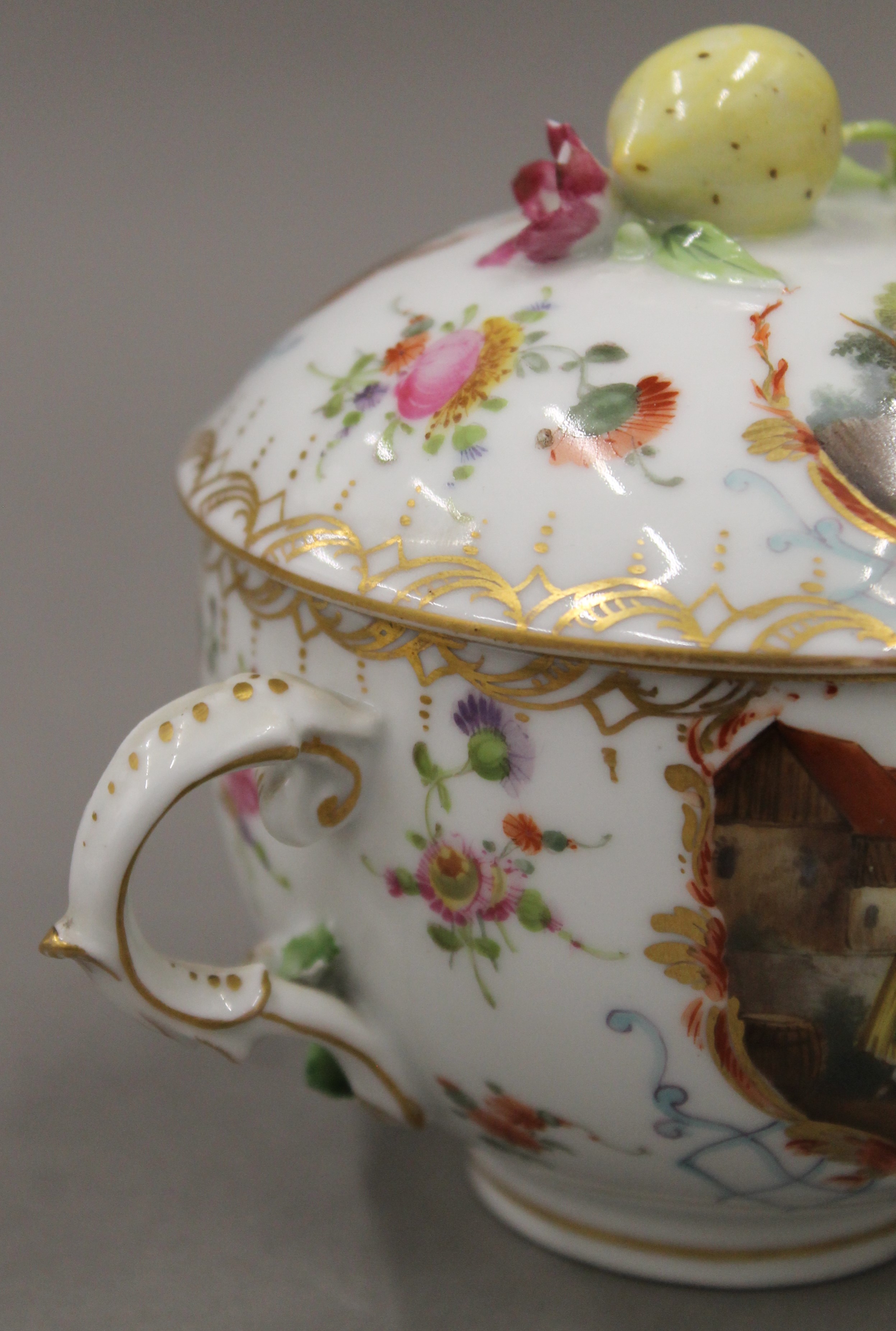 A 19th century Continental porcelain cup, cover and saucer. 12 cm high. - Image 5 of 11