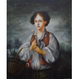 L WILLIAMS, Boy Holding a Basket of Flowers, oil on canvas, unframed. 51 x 61 cm.