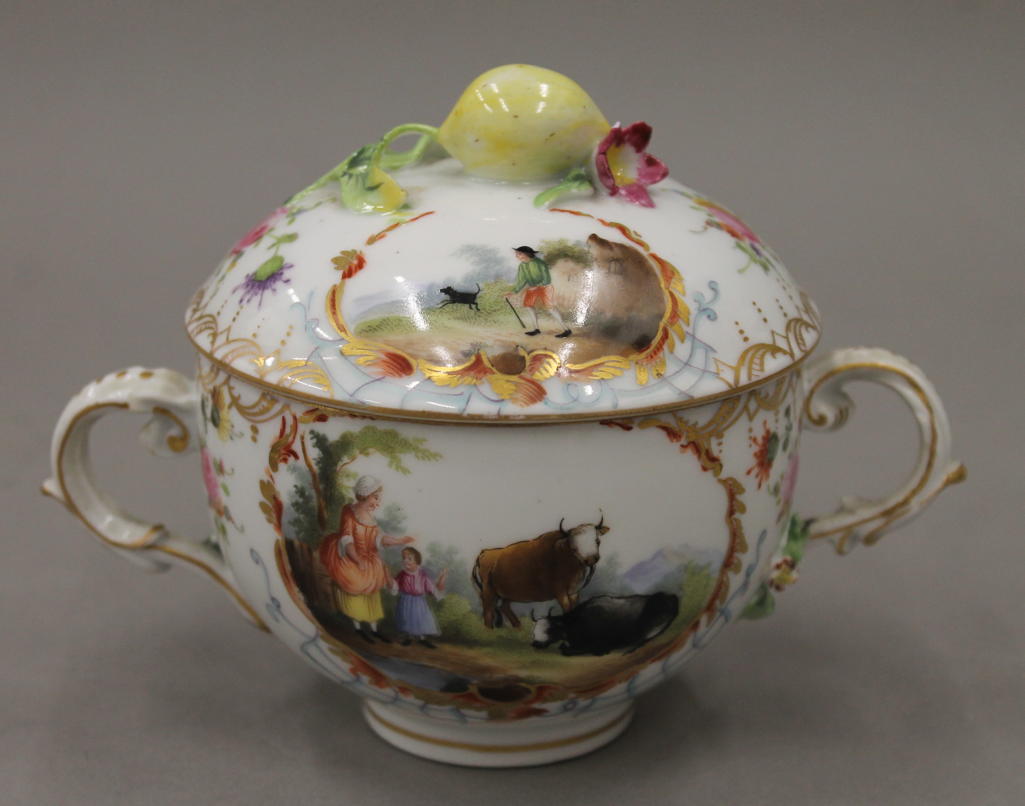 A 19th century Continental porcelain cup, cover and saucer. 12 cm high. - Image 6 of 11